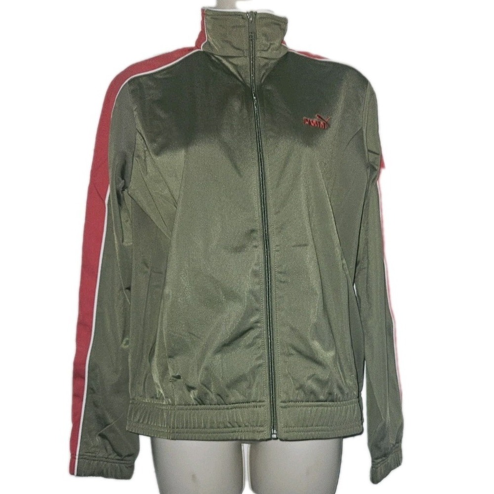 Puma Agile Jacket Warm‎ Up Womens Size M Full Zip Up Mock Neck Burnt Olive & Red